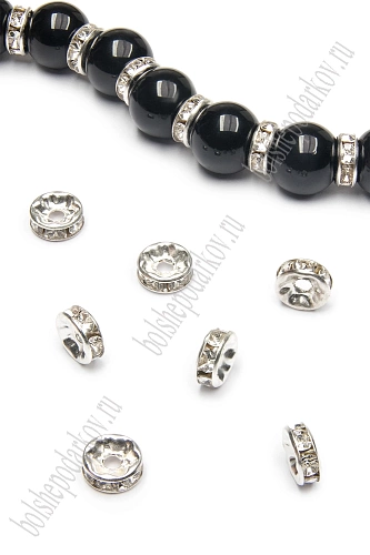 Бусина разделитель с кристаллами 8 мм (100 шт) SF-8139, серебро