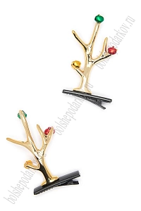 Новогодние заколки &quot;Рожки&quot; (1 пара) SF-7562, золото №11