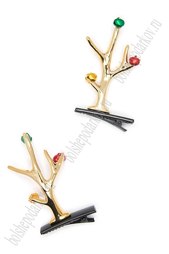 Новогодние заколки &amp;quot;Рожки&amp;quot; (1 пара) SF-7562, золото №11