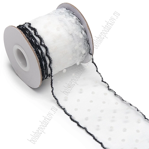 Лента декоративная &amp;quot;Горошек&amp;quot; 5,5 см*10 ярд (SF-7310) айвори/черный