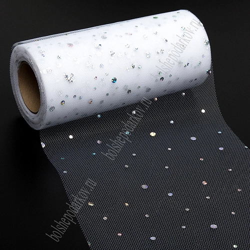 Фатин с пайетками &amp;quot;Горох&amp;quot; 15 см*25 ярд (SF-2939) белый №2