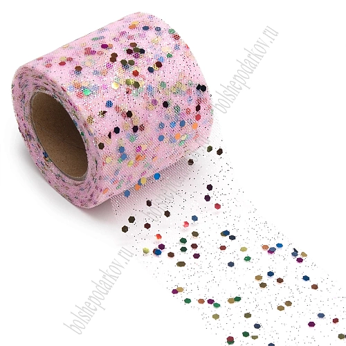 Фатин с блестками и пайетками 5,5 см*15 ярд (SF-5807) розовый №28