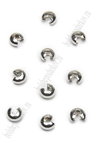 Кримп для бижутерии (обжимная бусина) 5*6 мм (50 шт) SF-7304, темное серебро