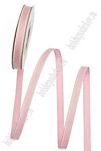 Лента репсовая 1 см*20 ярд &quot;Горошек с полосками&quot; SF-1294, розовый №93