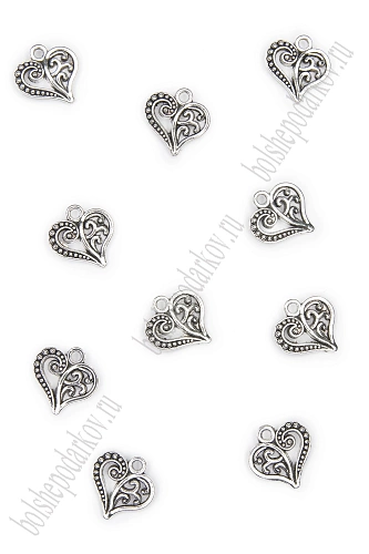 Подвеска металл 1,5*1,5 см &amp;quot;Сердечко&amp;quot; (20 шт) SF-7745, серебро