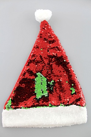 Новогодний колпак Деда Мороза с двухсторонними пайетками (AJ-8) в ассортименте