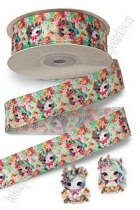 Лента репсовая 2,5 см*25 ярд с рисунком "Единорог" SF-6131, №6