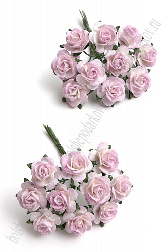 Тайские бумажные цветочки 1,5 см на веточке &amp;quot;Розочка&amp;quot; (20 шт) R8/518, белый/св.-розовый