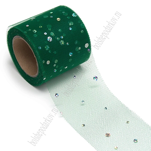 Фатин с пайетками 5,5 см*15 ярд (SF-5806) темно-зеленый №19