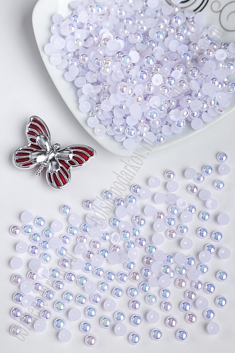 Бусинки половинки радужные 6 мм*400 гр (SF-3350) белый