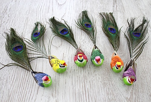 Птички декоративные &amp;quot;Павлин&amp;quot; на магните 20 см (12 шт) SF-2378, ассорти