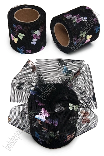 Фатин «Бабочки» 5,5 см*15 ярд (SF-6041) черный №2