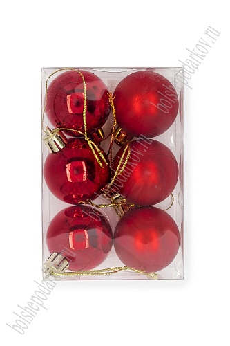 Набор новогодних шаров 4 см (6 шт) SF-7334, красный №1
