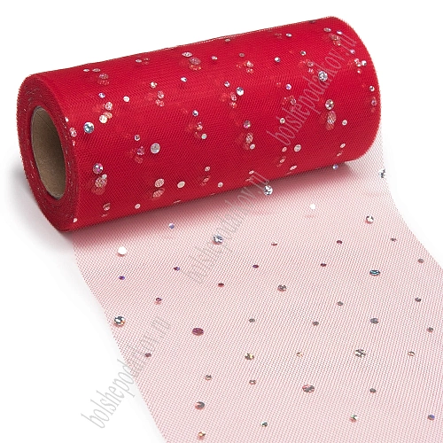 Фатин с пайетками &amp;quot;Горох&amp;quot; 15 см*25 ярд (SF-2939) красный №37