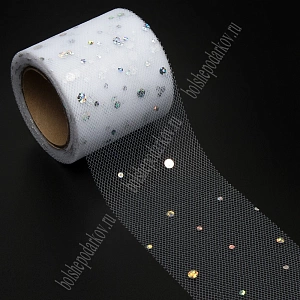 Фатин с пайетками 5,5 см*15 ярд (SF-5806) белый №2