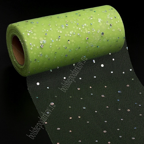 Фатин с пайетками &amp;quot;Горох&amp;quot; 15 см*25 ярд (SF-2939) фисташковый №21