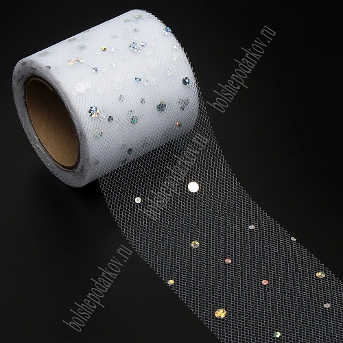 Фатин с пайетками 5,5 см*15 ярд (SF-5806) белый №2