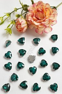 Стразы пришивные 12 мм &quot;Сердечко&quot; (10 шт) SF-3716, изумрудный №5