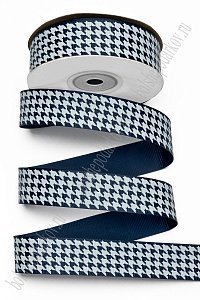 Лента репсовая 2,5 см*25 ярд с рисунком &quot;Гусиная лапка&quot; SF-7223, темно-синий №2