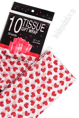 Бумага тишью 50*66 см &amp;quot;Сердечки&amp;quot; (10 листов) SF-5830, белый/красный