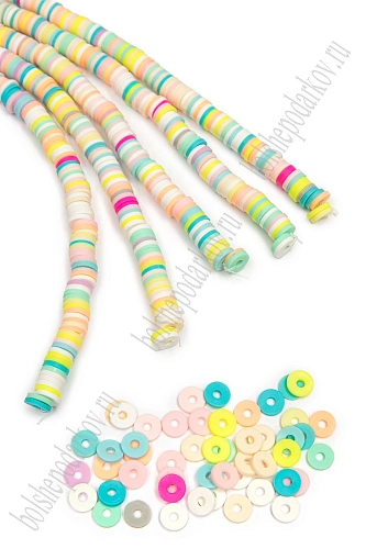 Бусины плоские 6 мм на леске 40 см (5 шт) SF-7285, ассорти №3