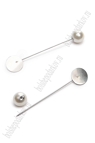 Брошь-игла с декоративной бусиной 8 см (5 шт) SF-2127, серебро