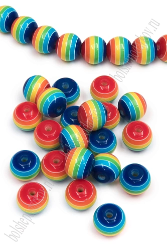 Бусины круглые 12 мм &amp;quot;Разноцветные полоски&amp;quot; (40 шт) SF-2245, №11