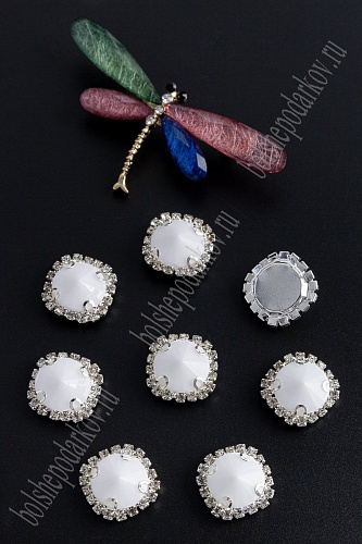 Стразы пришивные в серебряной оправе 18 мм &amp;quot;Круг&amp;quot; (5 шт) SF-2051, белый №26