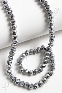 Бусины стеклянные, металлик, на леске "Rondelle" 6 мм (SF-669) серебро №198