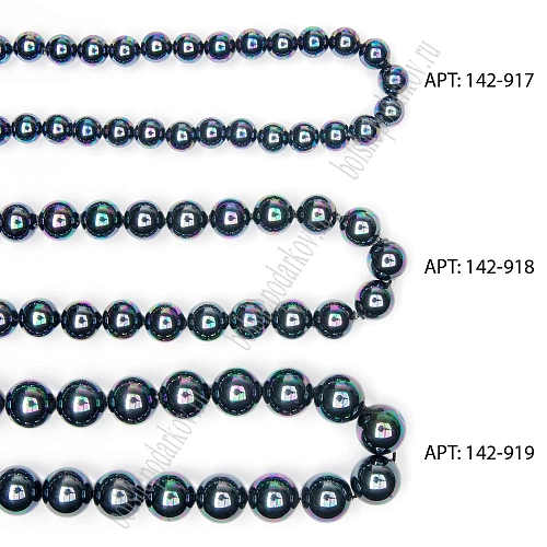 Бусины круглые на нитке 10 мм (SF-8070) жемчуг черный радужный