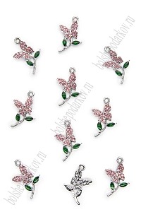 Подвеска металл &quot;Бабочка на веточке&quot; (10 шт) SF-7343, светло-розовый/серебро
