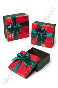 Коробки новогодние квадратные с бантом, 19*19*9,5 см, 3 в 1 (SF-7820), зеленый/красный №4