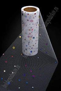 Фатин с пайетками &quot;Звездочки&quot; 15 см*10 ярд (SF-2945) белый №2