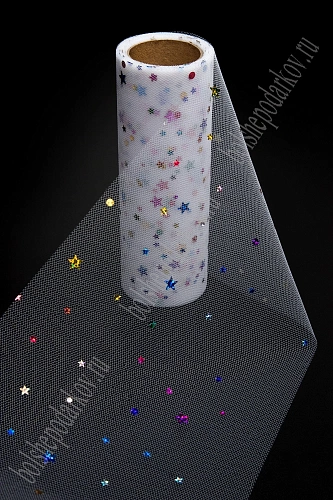 Фатин с пайетками &amp;quot;Звездочки&amp;quot; 15 см*10 ярд (SF-2945) белый №2