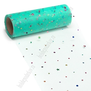 Фатин с пайетками &quot;Звездочки&quot; 15 см*10 ярд (SF-2945) аквамариновый №18
