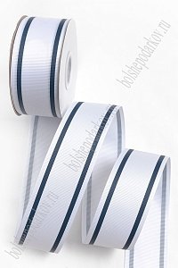 Лента репсовая 4 см*25 ярд &quot;Полоска&quot; SF-7086, белый №01