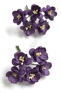 Тайские бумажные цветочки 2,5 см на веточке &quot;Цветущая вишня&quot; (10 шт) S3/182, темно-фиолетовый