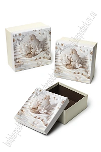 Коробки новогодние квадратные 3 в 1, 19*19*9,5 см, (SF-7564), бежевый №20