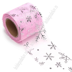 Фатин «Снежинки» 5,5 см*15 ярд (SF-5813) розовый/серебро №26