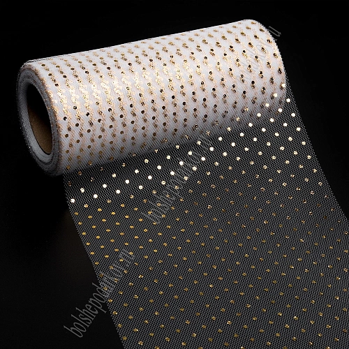 Фатин &amp;quot;Горошек&amp;quot; 15 см*25 ярд (SF-3778) белый/золото