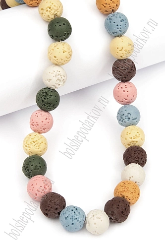 Бусины круглые на леске 10 мм (SF-7592) вулканическая лава микс