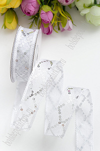 Лента с пайетками 2,5 см*10 ярд (SF-5752) белый/серебро №10