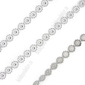 Тесьма декоративная &quot;Ромашки&quot; 1 см*10 ярд (SF-686) серебро