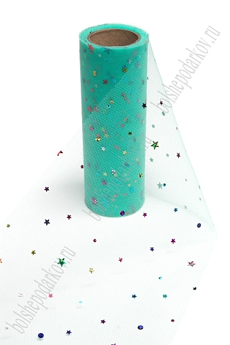 Фатин с пайетками &amp;quot;Звездочки&amp;quot; 15 см*10 ярд (SF-2945) аквамариновый №18