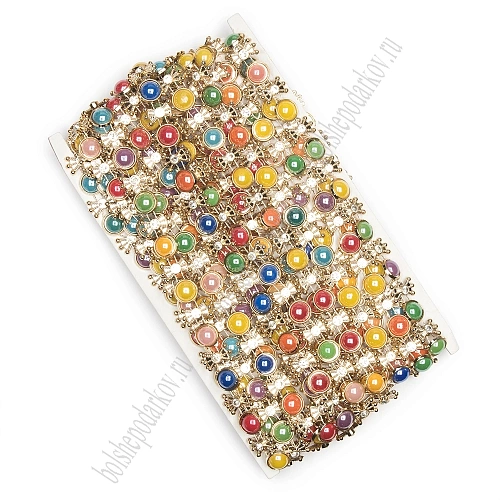 Тесьма &amp;quot;Полубусина со стразами&amp;quot; (10 ярд) SF-1405