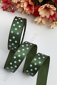 Лента атласная 2,5 см*25 ярд &quot;Крупный горох&quot; SF-3444, темно-зеленый №49