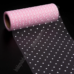 Фатин в горошек 15 см*10 ярд (SF-2941) розовый №3