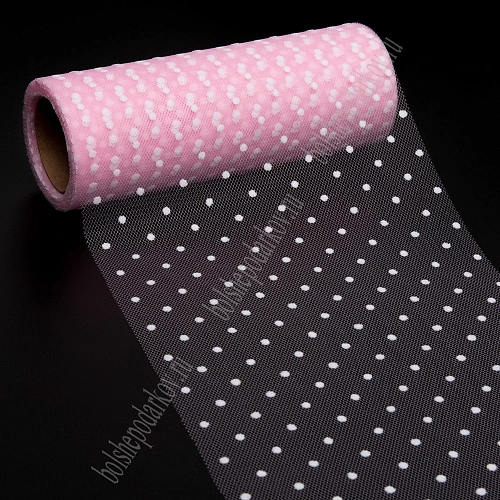 Фатин в горошек 15 см*10 ярд (SF-2941) розовый №3