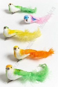 Птички декоративные с блестками на зажиме 11*3 см (12шт) SF-5038, ассорти