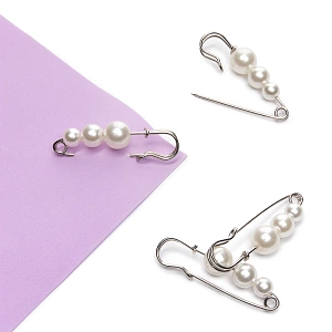 Булавка с 3 бусинами (5 шт) SF-1251, белый/серебро